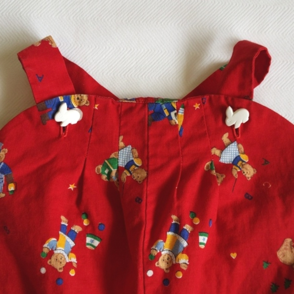 handmade vintage style bear print overalls jumpsuit 6 months baby unisex - Picture 4 of 10